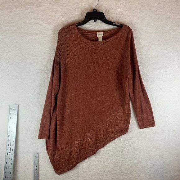 Chico’s Lurex‎ Shine Women’s Pullover Asymmetrical Rust Red Sweater Size 2 8455 - Picture 1 of 9